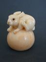 Japanese  netsuke - DeLuxe RABBIT on Round Fruit(P