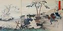 Japanese  woodblock triptych print-Samurai & Falco