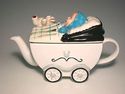 British KENSINGTON Teapot-Babe in Carriage + Teddy