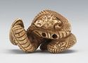 Handcarved  Japanese netsuke -Fearsome Snake Coile
