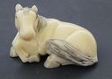 Japanese  netsuke -   Horse with Dark Mane sits,
