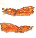 Japanese amber netsuke- Mother & Baby Rabbit Runni