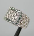  Sterling Silver 925  Blue Green Diamond Square Ri