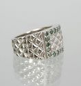  Sterling Silver 925  Blue Green Diamond Square Ri