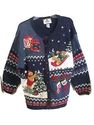 Tiara Womens Ugly Christmas Sweater Blue Cardigan 