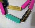 Vtg Rectangular Beads Necklace Pink Turquoise Blac