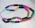 Vtg Rectangular Beads Necklace Pink Turquoise Blac