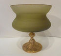 Green Frosted Bowl Gold Pedestal Butterflies Flowe