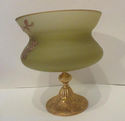 Green Frosted Bowl Gold Pedestal Butterflies Flowe