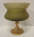 Green Frosted Bowl Gold Pedestal Butterflies Flowe