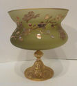 Green Frosted Bowl Gold Pedestal Butterflies Flowe