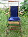 Antique Stroller Velvet Blue Baby Child Wood Carri