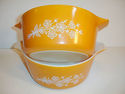 2 Vintage Pyrex Orange Cinderella Daisy Gold Casse