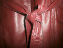 Vintage Burgundy Leather Trench Coat Jacket Belted