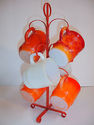 Vintage Metal Mug Rack Orange Lot 6 milk glass mug