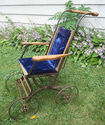 Antique Stroller Velvet Blue Baby Child Wood Carri