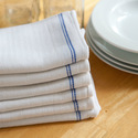 Kitchen Dish Towels - Six (6), White With Royal Bl