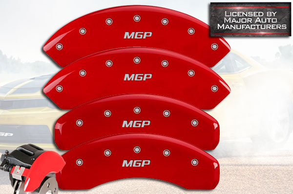 JEEP JEEP Grill logo Silver Characters, Engraved MGP Caliper Covers 42012SJPLRD Red Powder Coat Finish Front and Rear Caliper Cover Set of 4
