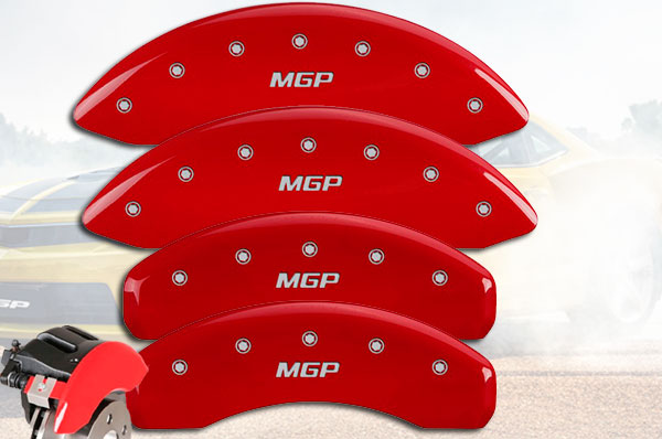MGP Caliper Covers 23213SMGPRD Red Powder Coat Finish MGP Engraved Caliper Cover with Silver Characters, Set of 4