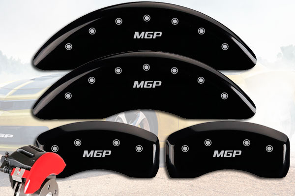 MGP Caliper Covers 17112SMGPBK MGP Engraved Caliper Cover with Black Powder Coat Finish and Silver Characters, Set of 4 