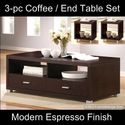 3P Modern Espresso Living Room Coffee and End Tabl