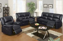 Black Bonded Leather Recliner Motion Sofa and Love