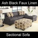 Ash Gray Faux Linen Fabric Sectional Couch Sofa Se