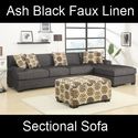 Ash Gray Faux Linen Fabric Sectional Couch Sofa Se