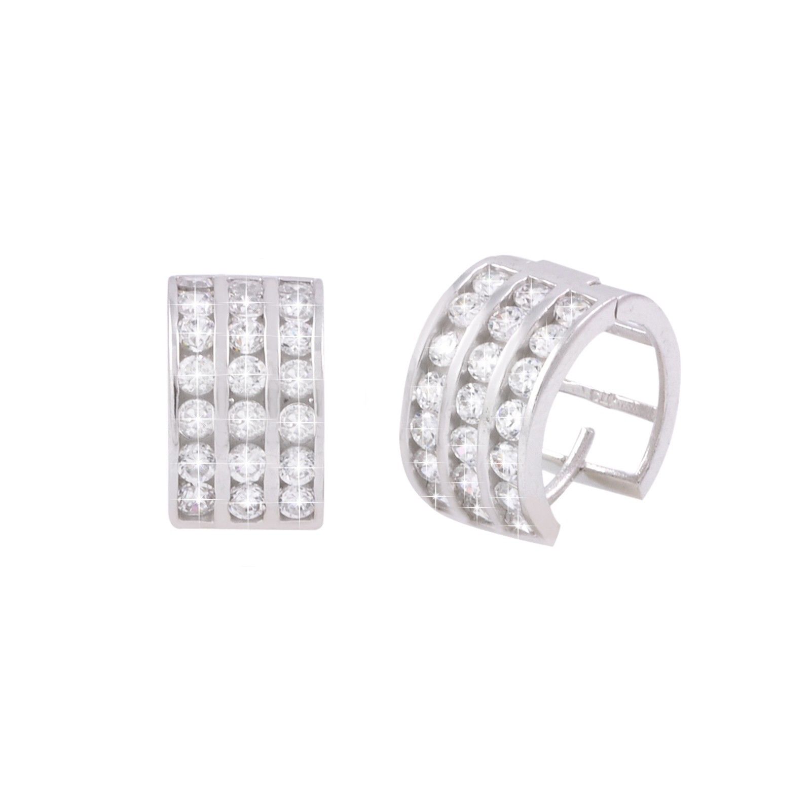 Clear CZ Huggie Earrings Hinged Hoops 925 Silver 3