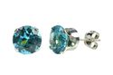 Sterling Silver Stud Earrings Round Aquamarine CZ 