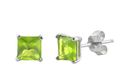 Square Peridot CZ August Birthstone Stud Earrings 