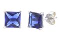 Sapphire CZ Stud Earrings Square Basket Set 925 Si