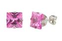 Silver Pink Studs Tourmaline Square CZ October Bir