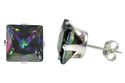 Square Mystic Topaz CZ Prong Stud Earrings .925 St