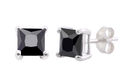 Square Black CZ Stud Earrings 925 Sterling Silver 