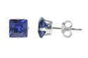 Sapphire CZ Earrings Silver Square Blue September 