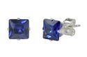 Sapphire CZ Earrings Silver Square Blue September 