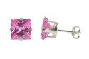 Silver Pink Studs Tourmaline Square CZ October Bir