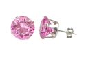 Round Pink CZ Stud Earrings Prong Sterling Silver 