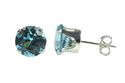 Sterling Silver Stud Earrings Round Aquamarine CZ 