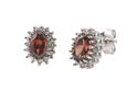 Sterling Silver Garnet & Diamond Stud Earrings Ova