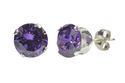 Round Amethyst CZ Sterling Silver Stud Earrings Pr