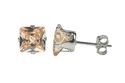 Square Champagne CZ Stud Earrings Silver Princess 