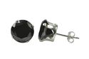 Round Black CZ Stud Earrings .925 Sterling Silver 