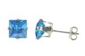 Blue Topaz CZ Square Studs December Birthstone Pro