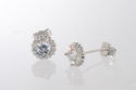 Fancy Halo Cubic Zirconia Stud Earrings Sterling S