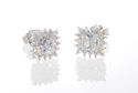 Halo Cubic Zirconia Square Stud Earrings Sterling 