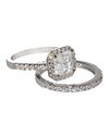 Silver Wedding Ring Set Bridal CZ Band 1.5ct Squar