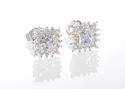 Halo Cubic Zirconia Square Stud Earrings Sterling 