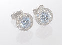 Halo Cubic Zirconia Stud Earrings Sterling Silver 